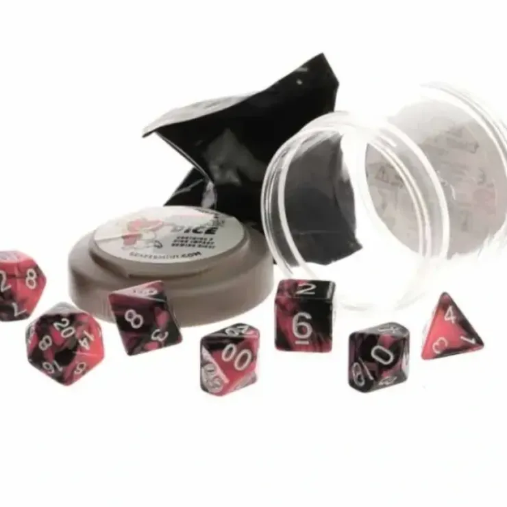 Dice>Polyhedral 7-Piece DnD Pizza Dungeon Dice Set - Dual Pink & Black - Your Source for Gaming Essentials