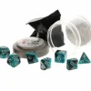 Dice>Polyhedral 7-Piece DnD Pizza Dungeon Dice Set - Dual Teal & Black - Your Source for Gaming Essentials