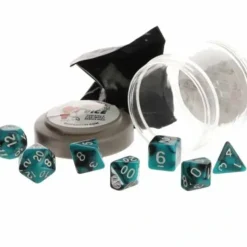 Dice>Polyhedral 7-Piece DnD Pizza Dungeon Dice Set - Dual Teal & Black - Your Source for Gaming Essentials