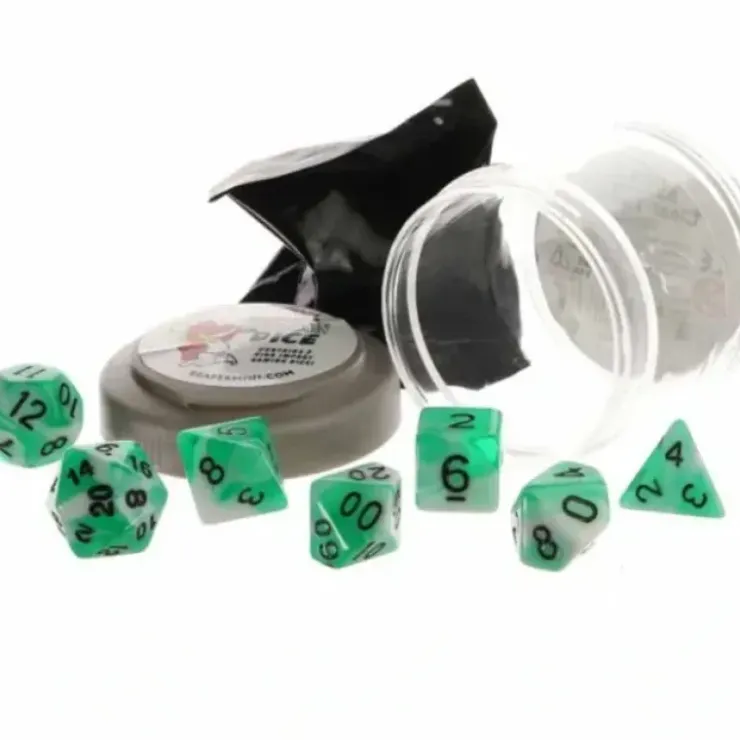 Dice>Polyhedral 7-Piece DnD Pizza Dungeon Dice Set - Dual Teal & White - Your Source for Gaming Essentials