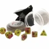 Dice>Polyhedral 7-Piece DnD Pizza Dungeon Dice Set - Glow Yellow & Purple - Your Source for Gaming Essentials