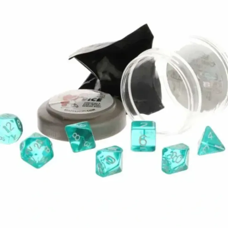 Dice>Polyhedral 7-Piece DnD Pizza Dungeon Dice Set - Lucky Clear Teal - Your Source for Gaming Essentials