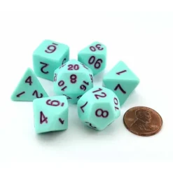 Dice>Polyhedral 7-Piece Opaque Dice Set - Mint (Green) with Purple Numbers - Your Source for Gaming Essentials