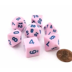 Dice>Polyhedral 7-Piece Opaque Dice Set - Pink with Blue Numbers - Your Source for Gaming Essentials