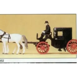 Preiser 30452 HO Black Closed Carriage w/Horses & Driver Figure - Your Source for Gaming Essentials* Trains