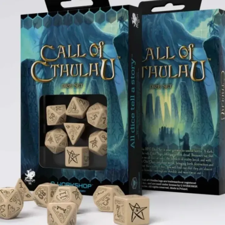 Dice>Q-Workshop Call of Cthulhu Dice Set Beige with Black Etches (7 Piece Set) - Your Source for Gaming Essentials