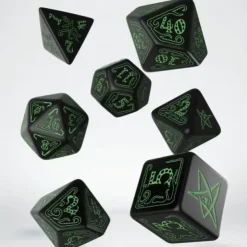 Dice>Q-Workshop Call of Cthulhu Dice Set Black with Green Etches (7 Piece Set) - Your Source for Gaming Essentials