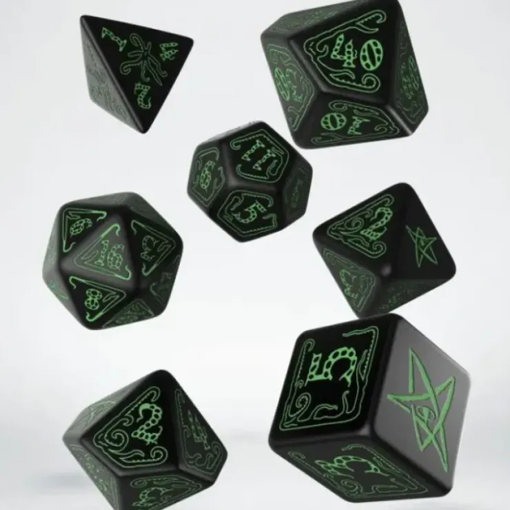 Dice>Q-Workshop Call of Cthulhu Dice Set Black with Green Etches (7 Piece Set) - Your Source for Gaming Essentials