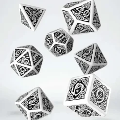 Dice>Q-Workshop Celtic Dice Set 3D White with Black (7 Piece Polyhedral Set) - Your Source for Gaming Essentials