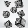 Dice>Q-Workshop Celtic 3D Revised 7 Piece Dice Set - Black and White - Your Source for Gaming Essentials