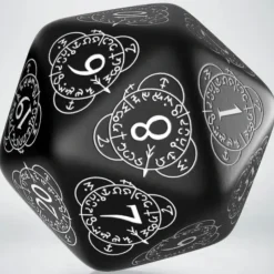 Dice>Q-Workshop CG Level Counter D20 Dice - Black with White Etches - Your Source for Gaming Essentials