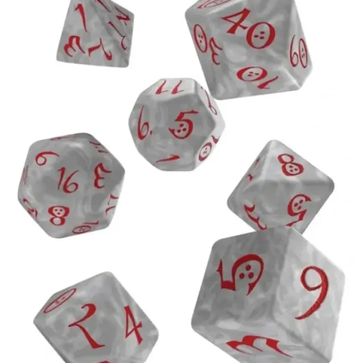 Dice>Q-Workshop Classic RPG Dice Set Pearl with Red Numbers (7 Piece Polyhedral Set) - Your Source for Gaming Essentials