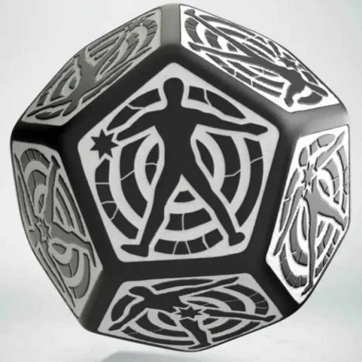 Dice>Q-Workshop D12 Hit Location Dice - Black with White (1 Die) - Your Source for Gaming Essentials