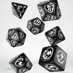 Dice>Q-Workshop Dragons Dice Set Black with White Etches (7 Piece Set) - Your Source for Gaming Essentials