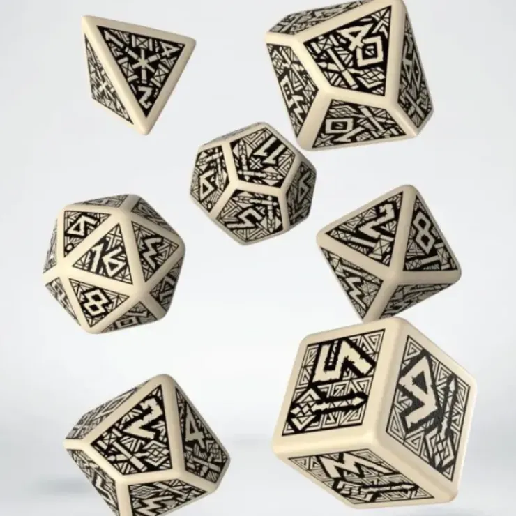 Dice>Q-Workshop Dwarven Dice Set Beige with Black Etches (7 Piece Set) - Your Source for Gaming Essentials