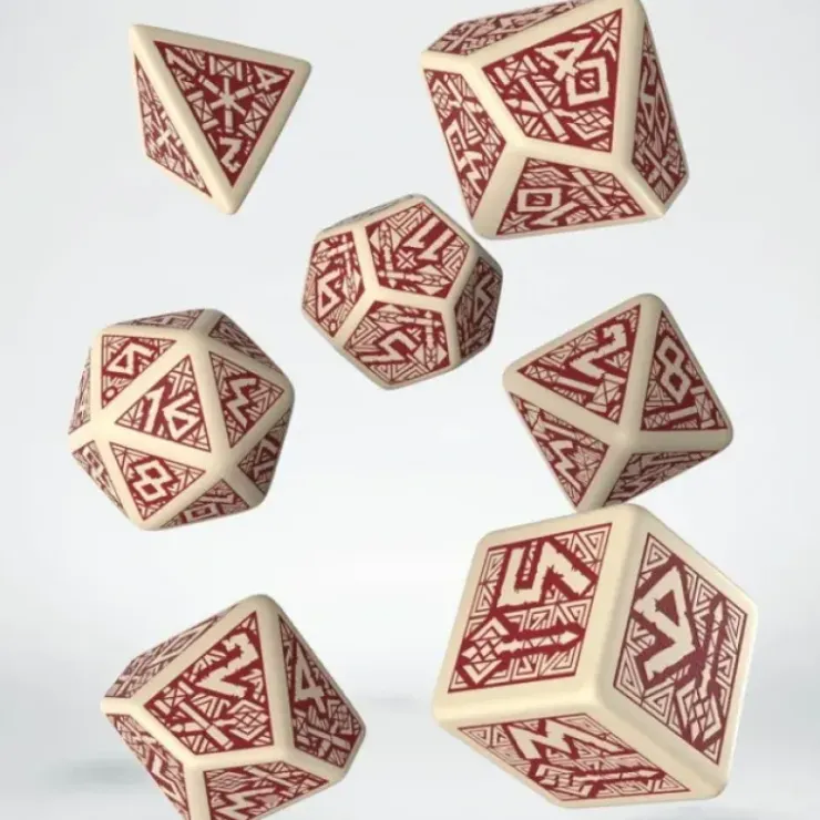 Dice>Q-Workshop Dwarven Dice Set Beige with Burgundy (7 Piece Set) - Your Source for Gaming Essentials