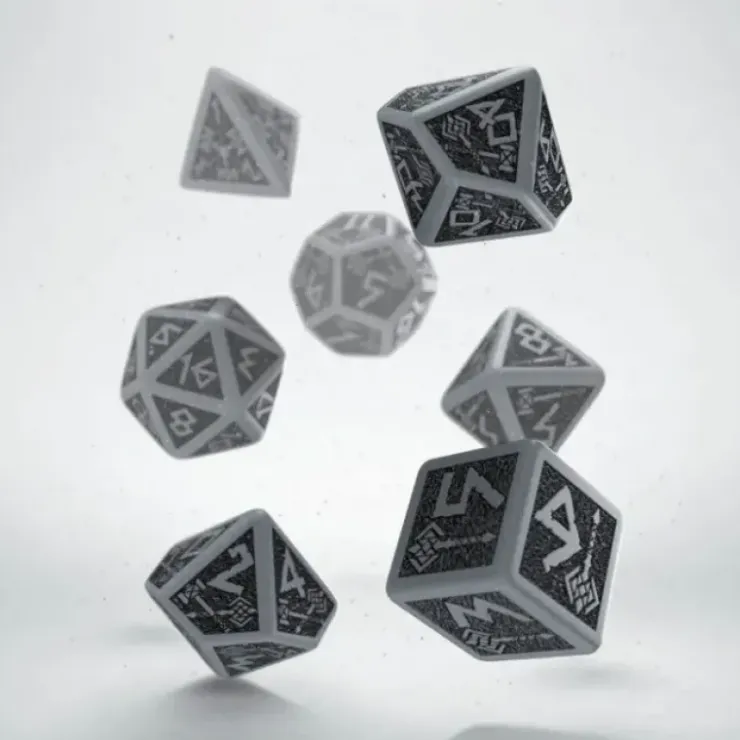 Dice>Q-Workshop Dwarven Dice Set Gray with Black Etches (7 Piece Set) - Your Source for Gaming Essentials