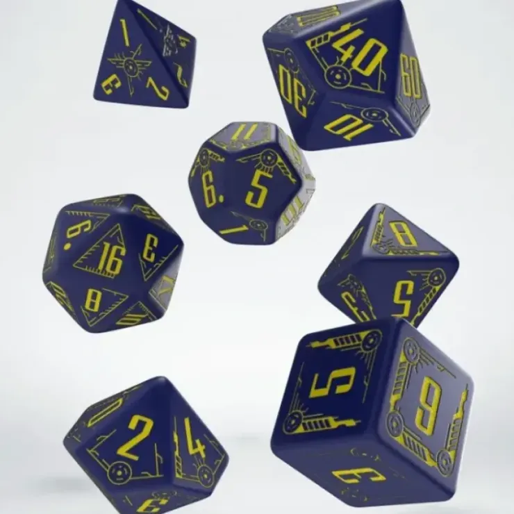 Dice>Q-Workshop Galactic Dice Set: Navy Blue with Yellow (7 Polyhedral Dice) - Your Source for Gaming Essentials