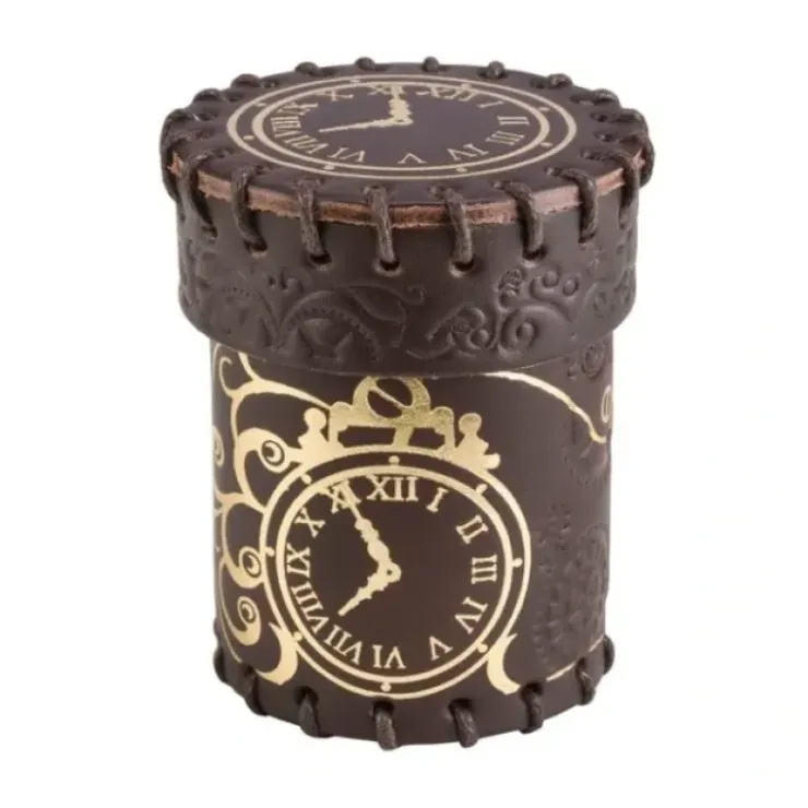 Dice>Q-Workshop Steampunk Brown & Golden Leather Dice Cup - Your Source for Gaming Essentials