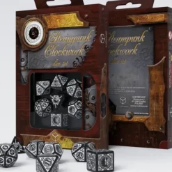 Dice>Q-Workshop Steampunk Clockwork Dice Set Black with White Etches (7 Piece Set) - Your Source for Gaming Essentials