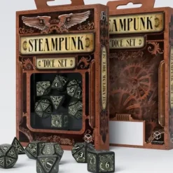 Dice>Q-Workshop Steampunk Dice Set Black with Glow-in-the-Dark Etches (7 Piece Set) - Your Source for Gaming Essentials