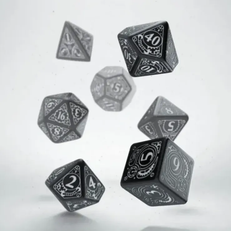 Dice>Q-Workshop Steampunk Dice Set Black with White Etches (7 Piece Set) - Your Source for Gaming Essentials