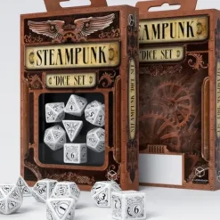 Dice>Q-Workshop Steampunk Dice Set White with Black Etches (7 Piece Set) - Your Source for Gaming Essentials
