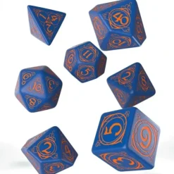 Dice>Q-Workshop Wizard Dice Set - Navy Blue with Orange Etches (7 Polyhedral Dice) - Your Source for Gaming Essentials