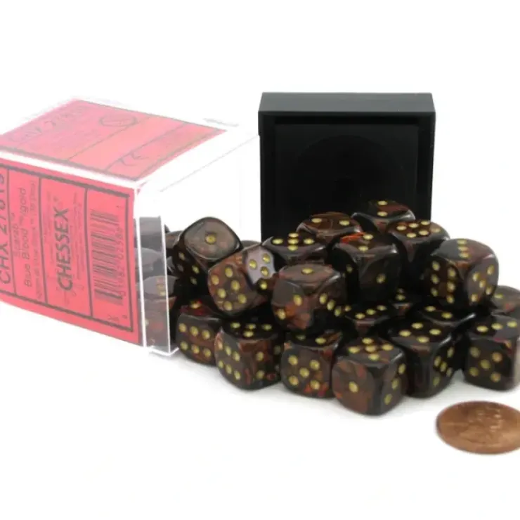 Dice>Scarab 12mm D6 Chessex Dice Block (36 Dice) - Blue Blood with Gold Pips - Your Source for Gaming Essentials