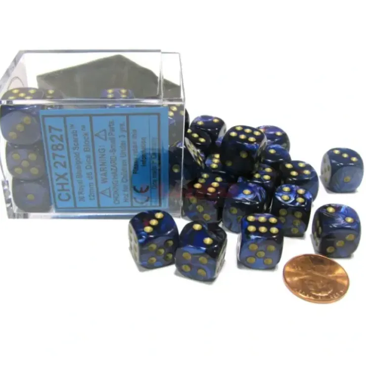 Dice>Scarab 12mm D6 Chessex Dice Block (36 Dice) - Royal Blue with Gold Pips - Your Source for Gaming Essentials