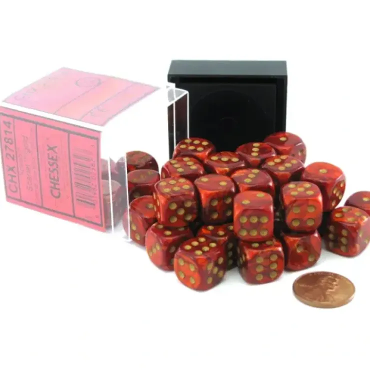 Dice>Scarab 12mm D6 Chessex Dice Block (36 Dice) - Scarlet with Gold Pips - Your Source for Gaming Essentials
