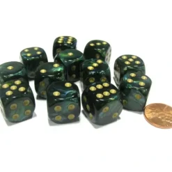 Dice>Scarab 16mm D6 Chessex Dice Block (12 Dice) - Jade with Gold Pips - Your Source for Gaming Essentials