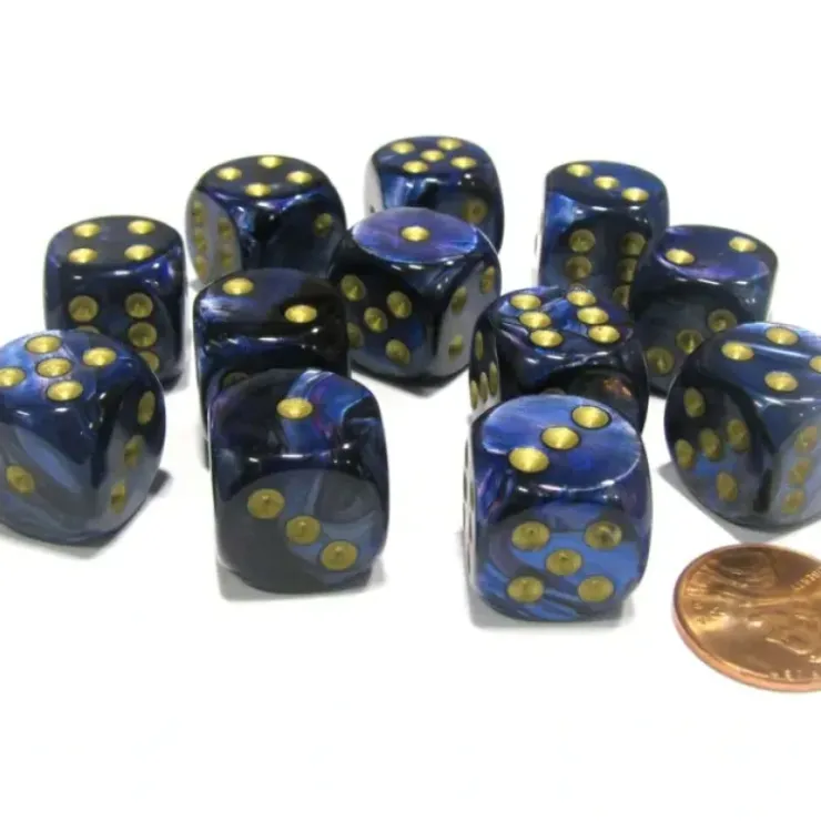 Dice>Scarab 16mm D6 Chessex Dice Block (12 Dice) - Royal Blue with Gold Pips - Your Source for Gaming Essentials