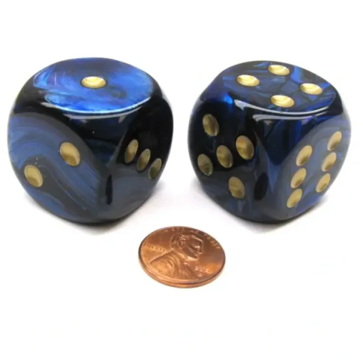 Dice>Scarab 30mm Large D6 Chessex Dice, 2 Pieces - Royal Blue with Gold Pips - Your Source for Gaming Essentials
