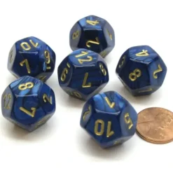 Dice>Scarab 18mm 12 Sided D12 Chessex Dice, 6 Pieces - Royal Blue with Gold - Your Source for Gaming Essentials