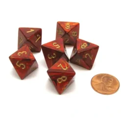 Dice>Scarab 15mm 8 Sided D8 Chessex Dice, 6 Pieces - Scarlet with Gold - Your Source for Gaming Essentials