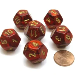Dice>Scarab 18mm 12 Sided D12 Chessex Dice, 6 Pieces - Scarlet with Gold - Your Source for Gaming Essentials