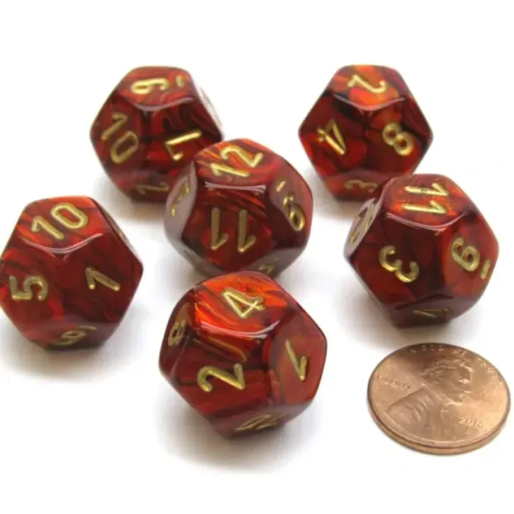 Dice>Scarab 18mm 12 Sided D12 Chessex Dice, 6 Pieces - Scarlet with Gold - Your Source for Gaming Essentials