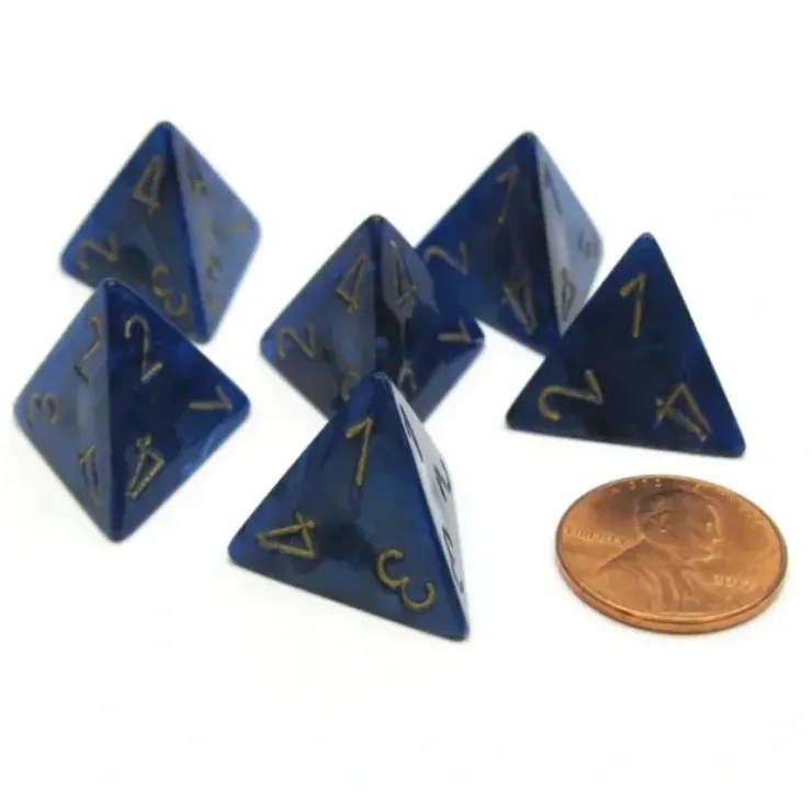 Dice>Scarab 18mm 4 Sided D4 Chessex Dice, 6 Pieces - Royal Blue with Gold - Your Source for Gaming Essentials