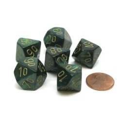 Dice>Scarab 16mm Tens D10 (00-90) Chessex Dice, 6 Pieces - Jade with Gold Numbers - Your Source for Gaming Essentials