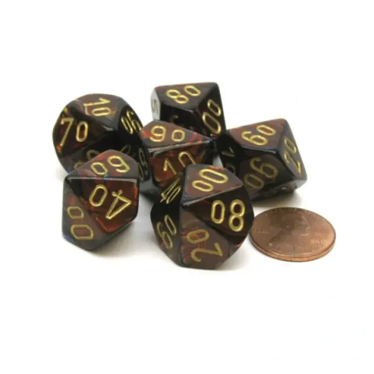 Dice>Scarab 16mm Tens D10 (00-90) Dice, 6 Pieces - Blue Blood with Gold Numbers - Your Source for Gaming Essentials