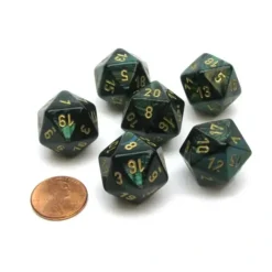 Dice>Scarab 20 Sided D20 Chessex Dice, 6 Pieces - Jade with Gold Numbers - Your Source for Gaming Essentials