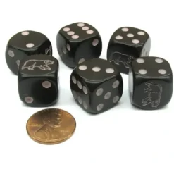 Dice>Set of 6 Black Bear 16mm D6 Round Edge Animal Dice - Your Source for Gaming Essentials