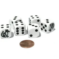 Dice>Set of 6 Cat Dice 16mm D6 Rounded Edge Animal Dice- White with Black Pips - Your Source for Gaming Essentials