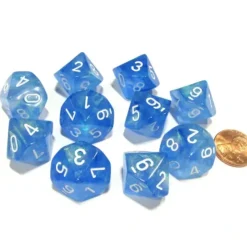 Dice>Set of 10 Chessex Borealis D10 Dice - Sky Blue with White Numbers - Your Source for Gaming Essentials