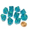 Dice>Set of 10 Chessex Borealis D10 Dice - Teal with Gold Numbers - Your Source for Gaming Essentials