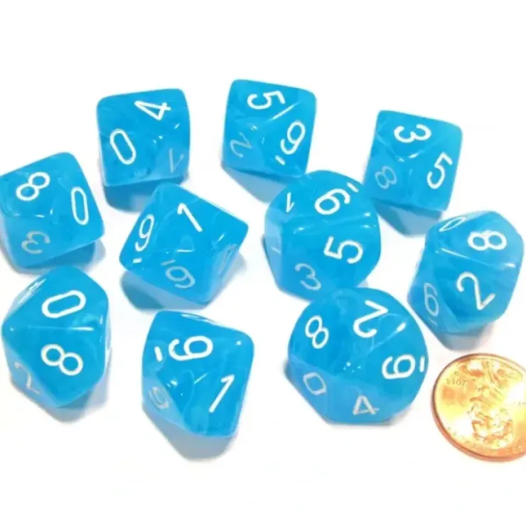 Dice>Set of 10 Chessex Cirrus D10 Dice - Light Blue with White Numbers - Your Source for Gaming Essentials