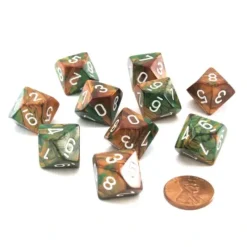 Dice>Set of 10 Chessex D10 Dice - Gemini Copper-Green with White Numbers - Your Source for Gaming Essentials