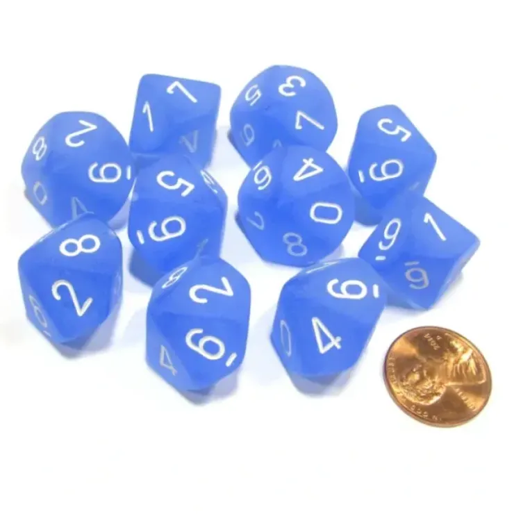 Dice>Set of 10 Chessex Frosted D10 Dice - Blue with White Numbers - Your Source for Gaming Essentials