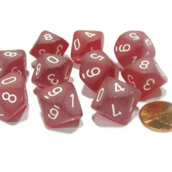 Dice>Set of 10 Chessex Frosted D10 Dice - Red with White Numbers - Your Source for Gaming Essentials